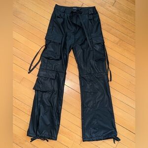 AKIRA Black Faux Leather Cargo Pants